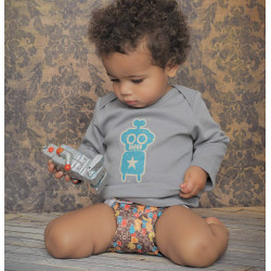 Tricou cu mânecă lungă din bumbac organic imprimat Baba+Boo Robot Tricou cu mânecă lungă din bumbac organic imprimat Baba+Boo Robot