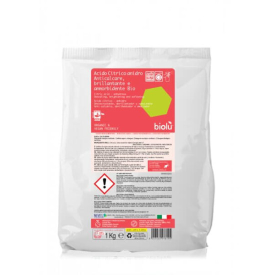 Acid citric ecologic Biolu (balsam de rufe, agent de limpezire pentru vase, detartrant pentru casă) - 1000 gr (pungă)