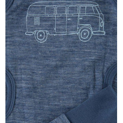 Salopetă-maieu (romper) din lână Merino cu interior din bambus Celavi albastră cu model Ensign Blue