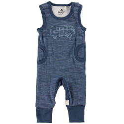 Salopetă-maieu (romper) din lână Merino cu interior din bambus Celavi albastră cu model Ensign Blue
