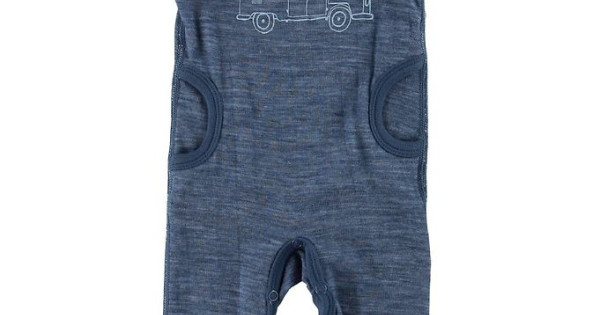 Salopeta Maieu Romper Din Lana Merino Cu Interior Din Bambus Celavi Albastra Cu Model Ensign Blue