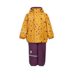 Set de ploaie și vânt CeLaVi jachetă+pantaloni/salopetă impermeabile căptușite galben cu mov Set de ploaie și vânt CeLaVi jachetă+pantaloni/salopetă impermeabile căptușite galben cu mov