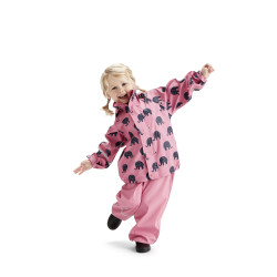 Set de ploaie și vânt CeLaVi jachetă+pantaloni/salopetă impermeabile roz cu elefanți Set de ploaie și vânt CeLaVi jachetă+pantaloni/salopetă impermeabile roz cu elefanți