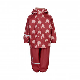 Set de ploaie și vânt CeLaVi jachetă+pantaloni/salopetă impermeabile roșu cu elefanți 