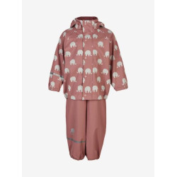 Set de ploaie și vânt CeLaVi jachetă+pantaloni/salopetă impermeabile roz cu elefanți Set de ploaie și vânt CeLaVi jachetă+pantaloni/salopetă impermeabile roz cu elefanți