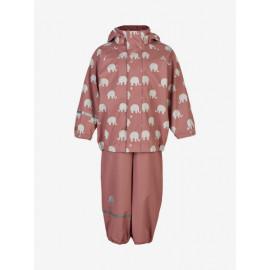 Set de ploaie și vânt CeLaVi jachetă+pantaloni/salopetă impermeabile roz cu elefanți