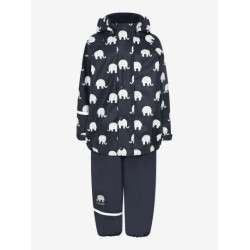 Set de ploaie și vânt CeLaVi jachetă+pantaloni/salopetă impermeabile bleumarin cu elefanți Set de ploaie și vânt CeLaVi jachetă+pantaloni/salopetă impermeabile bleumarin cu elefanți