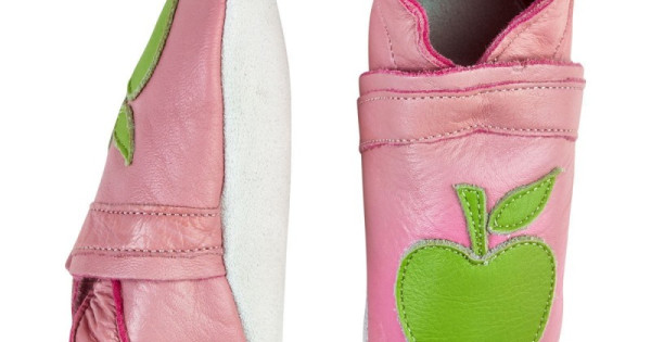 Papucei Piele Talpa Moale Celavi Roz Deschis Cu Mar Verde Ideali Pentru Primii Pasi