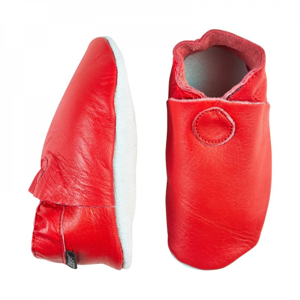 Papucei din piele cu talpă moale căptușiți CeLaVi Roșii - ideali pentru primii pași