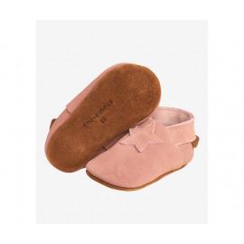 Papucei din piele cu talpă moale En Fant roz - ideali pentru primii pași