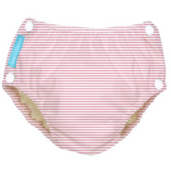Scutec refolosibil de înot Charlie Banana cu interior de Tencel și capse laterale - model Pencil Stripes Pink