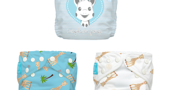 Set 3 Scutece Textile Charlie Banana Blue Sophie La Girafe Organic Cu Inserturi Canepa Marime Unica