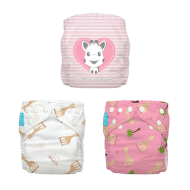 Set 3 scutece textile Charlie Banana Pink Sophie La Girafe ORGANIC cu inserturi noi de cânepă cu fleece (scutece hibrid, cu buzunar sau AI2) - mărime unică