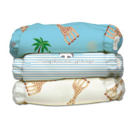 Set 3 scutece textile Charlie Banana Blue Sophie La Girafe X-SMALL ORGANICE pentru prematuri și nou-născuți, cu insert de cânepă (scutece cu buzunar sau AI2)