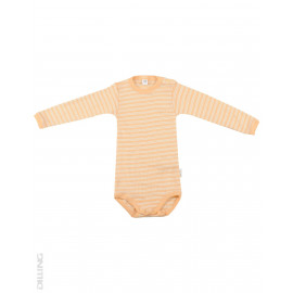 Body portocaliu cu mânecă lungă din lână Merinos organică și mătase Dilling Underwear pentru bebeluși