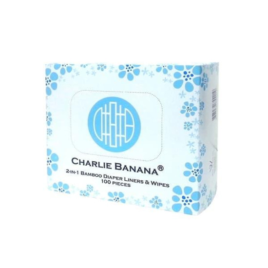 Linere (hârtie de protecţie) Charlie Banana pentru scutece refolosibile - 2 în 1 și cu rol de șervețele, 100 de bucăți din bambus