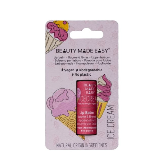 Balsam natural hidratant pentru buze Beauty Made Easy Ice Cream - ZERO PLASTIC Balsam natural hidratant pentru buze Beauty Made Easy Ice Cream - ZERO PLASTIC