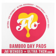 Absorbante normale de zi ECO naturale Flo din bambus cu aripioare - 16 bucăți cu aripioare - 3 picături