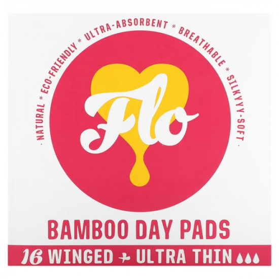 Absorbante normale de zi ECO naturale Flo din bambus cu aripioare - 16 bucăți cu aripioare - 3 picături Absorbante normale de zi ECO naturale Flo din bambus cu aripioare - 16 bucăți cu aripioare - 3 picături
