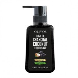 Săpun Olivos lichid cu ulei de măsline, cărbune activ și nucă de cocos - pentru față și corp - 450 ml