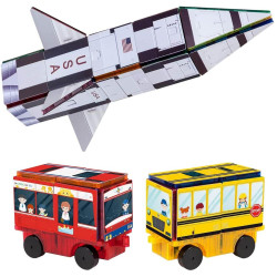 Set PicassoTiles 3-în-1 cu piese de construcție și autocolante magnetice (64 piese) - Rachetă, Tren și Autobuz școlar Set PicassoTiles 3-în-1 cu piese de construcție și autocolante magnetice (64 piese) - Rachetă, Tren și Autobuz școlar