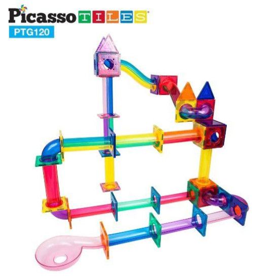 Set PicassoTiles Traseu magnetic pentru bile (marble run) - 120 de piese