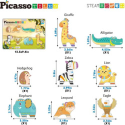 Set PicassoTiles 8 accesorii magnetice, animale din safari, compatibile cu piesele magnetice de construcție