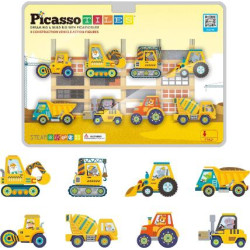 Set PicassoTiles 8 accesorii magnetice, vehicule de construcție, compatibile cu piesele magnetice de construcție
