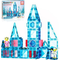 Set PicassoTiles Winter Ice, 71 piese magnetice de construcție mini cu efect de diamant, cu două figurine