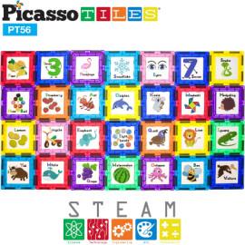 Set PicassoTiles 56 piese de construcție (magnetice și accesorii clip-on educative)