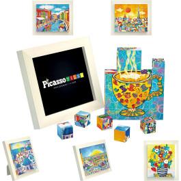 Set PicassoTiles Puzzle magnetic 3D 6-în-1 - tablouri faimoase - 30 de cuburi, ramă din lemn inclusă