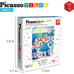 Set PicassoTiles Puzzle magnetic 3D 6-în-1 - tablouri faimoase - 30 de cuburi, ramă din lemn inclusă