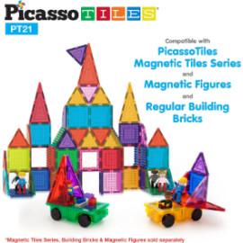 Set PicassoTiles 2 mașinuțe magnetice compatibile cu cărămizile de construcție