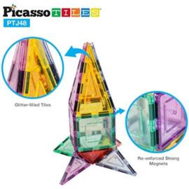 Set PicassoTiles 48 piese magnetice de construcție pastel cu sclipici