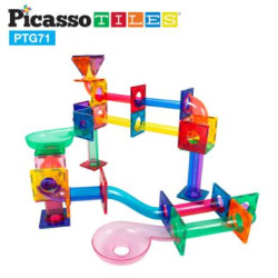 Set PicassoTiles Traseu magnetic pentru bile (marble run) - 71 de piese
