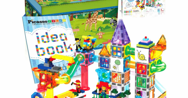 Set Picassotiles 700 Piese Magnetice Caramidute Figurine Trasee Bile Whiteboard Markere Cutie Depozitare