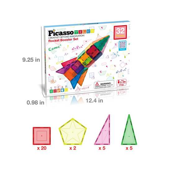 Set PicassoTiles Rachetă - 32 piese magnetice de construcție Set PicassoTiles Rachetă - 32 piese magnetice de construcție