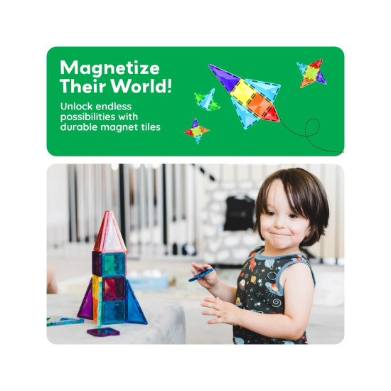 Set PicassoTiles 80 piese magnetice de construcție cu efect de diamant Set PicassoTiles 80 piese magnetice de construcție cu efect de diamant