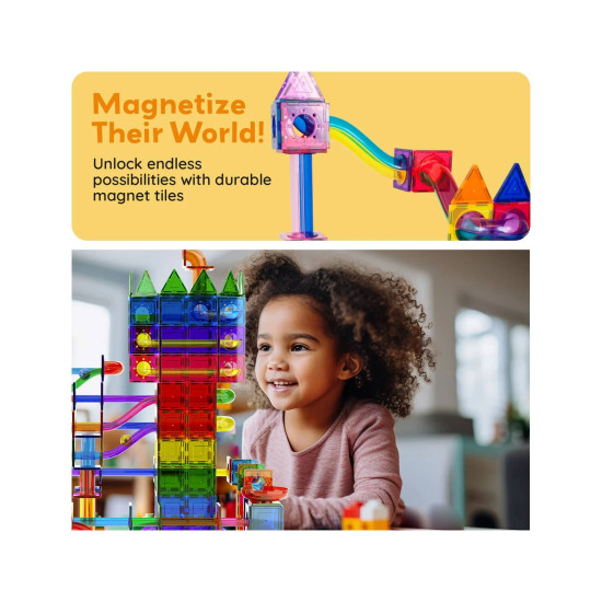 Set PicassoTiles Traseu magnetic pentru bile (marble run) - 120 de piese Set PicassoTiles Traseu magnetic pentru bile (marble run) - 120 de piese
