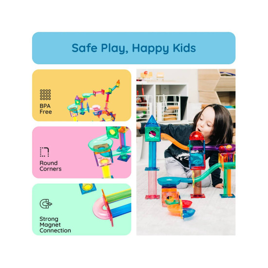 Set PicassoTiles Traseu magnetic pentru bile (marble run) - 120 de piese Set PicassoTiles Traseu magnetic pentru bile (marble run) - 120 de piese
