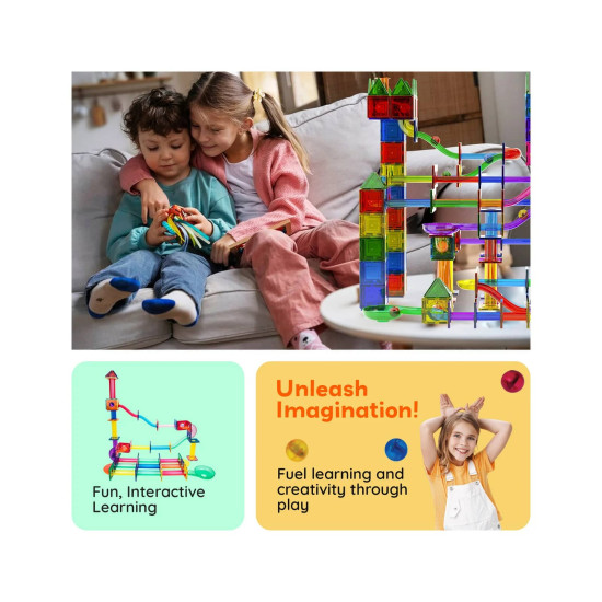 Set PicassoTiles Traseu magnetic pentru bile (marble run) - 120 de piese Set PicassoTiles Traseu magnetic pentru bile (marble run) - 120 de piese
