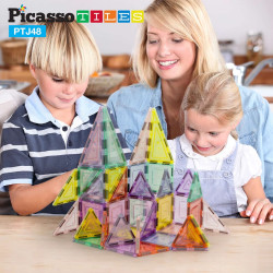 Set PicassoTiles 48 piese magnetice de construcție pastel cu sclipici Set PicassoTiles 48 piese magnetice de construcție pastel cu sclipici