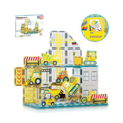 Set PicassoTiles Construction Adventure 45 de piese magnetice și 8 accesorii vehicule de construcție