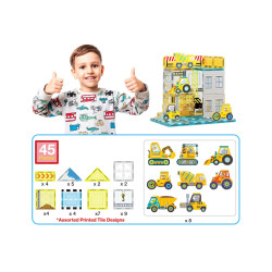 Set PicassoTiles Construction Adventure 45 de piese magnetice și 8 accesorii vehicule de construcție Set PicassoTiles Construction Adventure 45 de piese magnetice și 8 accesorii vehicule de construcție