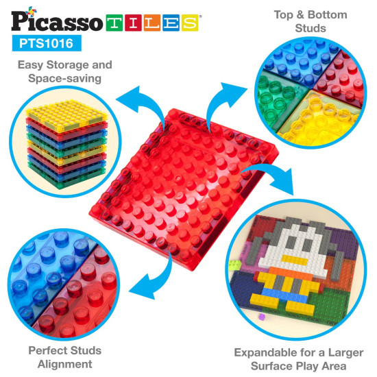 Set PicassoTiles 1016 bucăți: cărămizi de construcție și piese magnetice compatibile cu cărămizile de construcție