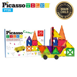 Set PicassoTiles Inspirațional - 26 piese magnetice de construcție colorate - 9 forme diferite