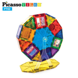 Set PicassoTiles Roată de Parc de Distracții - 62 piese magnetice de construcție colorate 