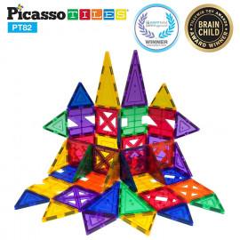 Set PicassoTiles Creativitate - 82 piese magnetice de construcție colorate - 10 forme diferite
