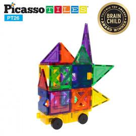Set PicassoTiles Inspirațional - 26 piese magnetice de construcție colorate - 9 forme diferite