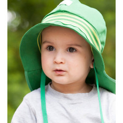 Pălărie de soare cu boruri mari Pickapooh ”Pompier” cu protecție UV UPF80 din bumbac organic verde pentru copii Pălărie de soare cu boruri mari Pickapooh ”Pompier” cu protecție UV UPF80 din bumbac organic verde pentru copii